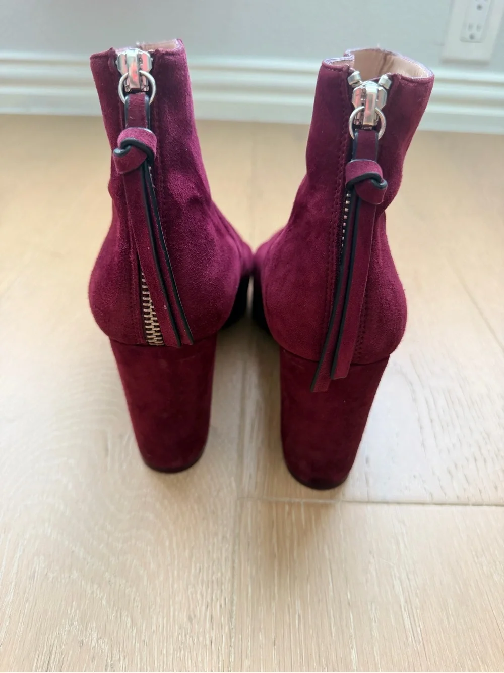 Stuart Weitzman Burgundy Suede Block Heel Ankle Booties